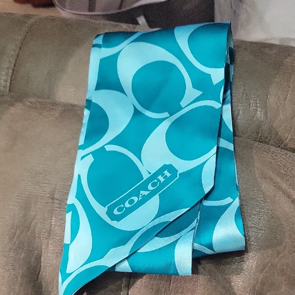 Coach Teal & Aqua Signature Pattern Silk Scarf - Picture 1 of 4